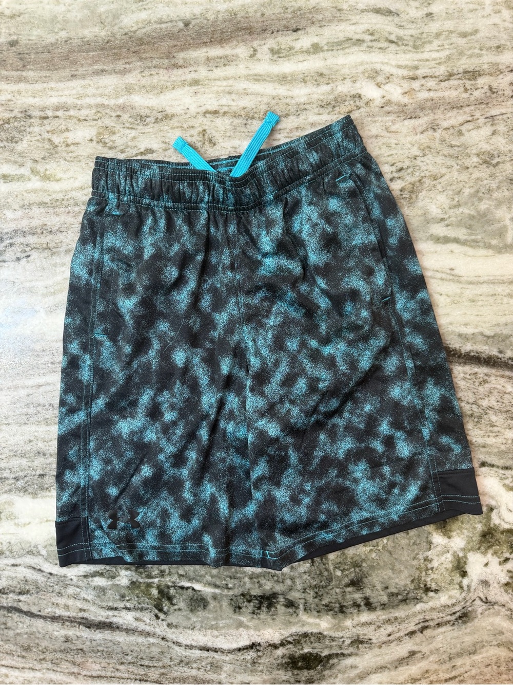 Under Armour Black & Teal Patterned Kids Athletic Shorts